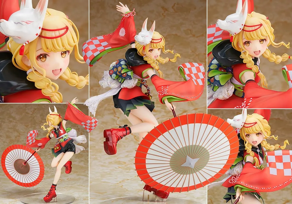 Alter 1/7 scale figure of Kotone Fujita from Gakuen iDOLM@STER in the Kamurogiku outfit, a blonde twin-tailed idol in a chrysanthemum-patterned kimono-styled stage costume posed on a decorative base, official product photo