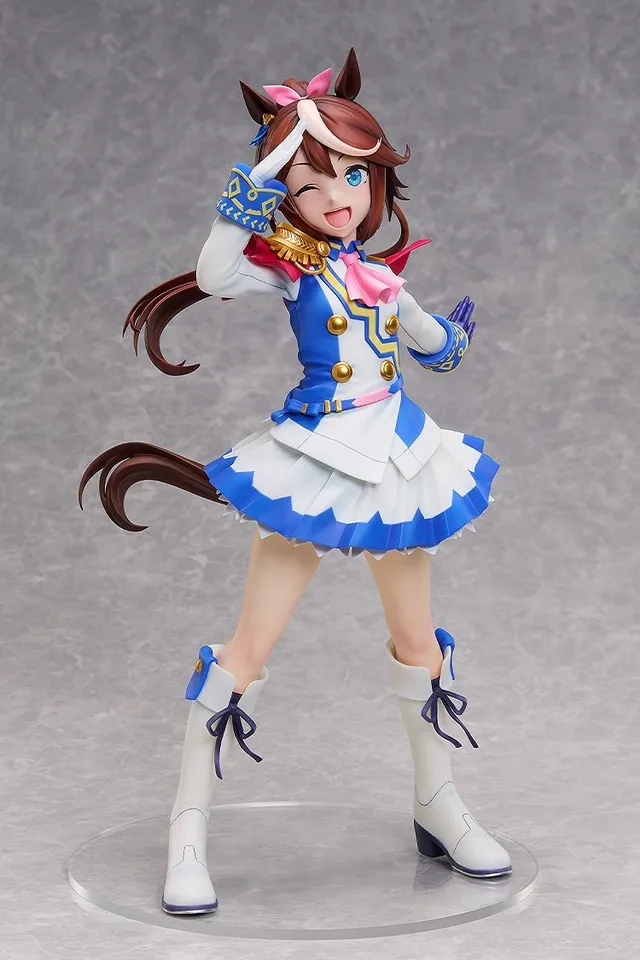 FREEing 1/4 scale Tokai Teio from Umamusume: Pretty Derby in her blue and white race outfit, winking and saluting, official product photo