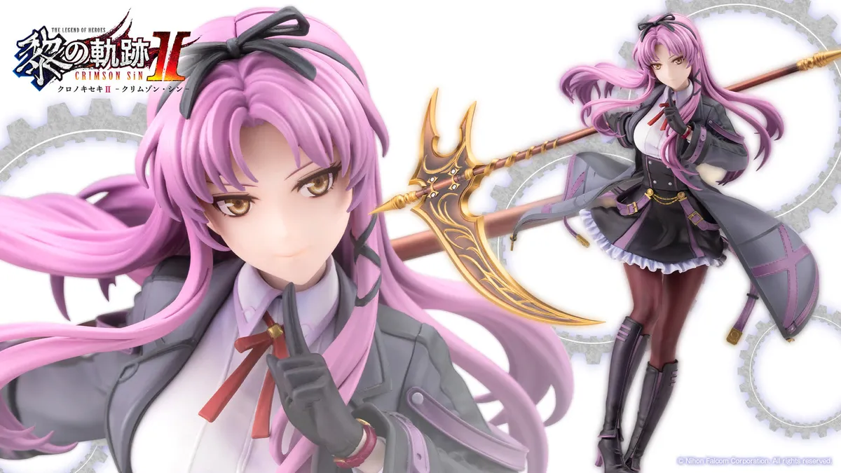 Kotobukiya 1/8 scale figure of Renne Bright in her Aramis High School uniform holding a large scythe, from The Legend of Heroes: Trails through Daybreak II, official product photo