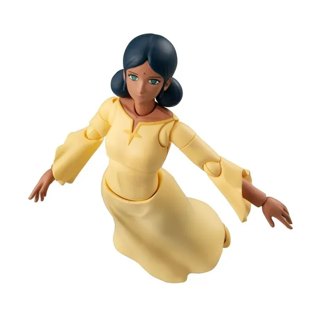 MegaHouse G.M.G. COLLECTION 18 Lalah Sune action figure from Mobile Suit Gundam, a 10 cm posable figure in her pale yellow dress with dark hair, arms spread in a floating pose, official product photo