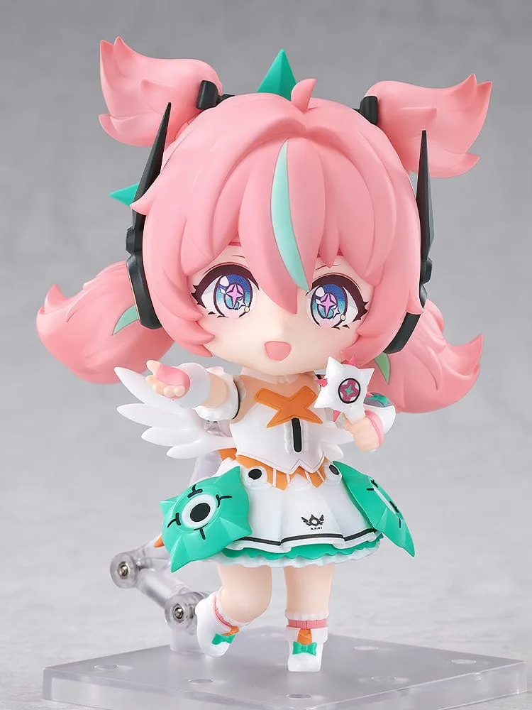 Nendoroid Aria from Zenless Zone Zero, a pink-twintailed character in a white and mint stage outfit with small wings, holding a star-shaped microphone, official Good Smile product photo