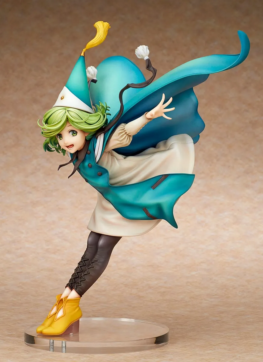 quesQ 1/6 scale Coco figure from Witch Hat Atelier, leaning forward with her tunic and hat tassel blowing in the wind, official product photo