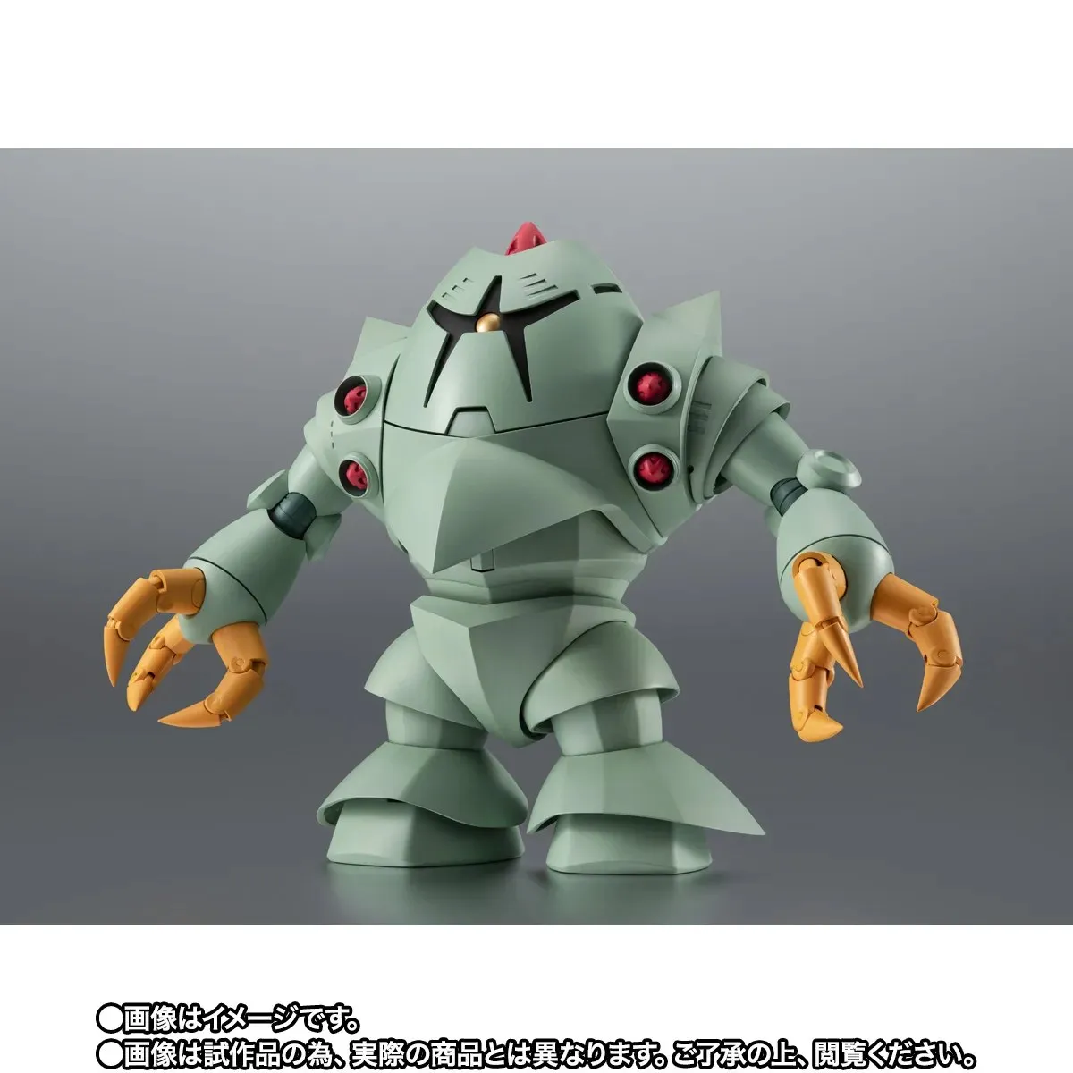 ROBOT SPIRITS ver. A.N.I.M.E. MSM-10 Zock painted prototype, a squat green amphibious mobile suit with orange claws and a red crest, official product photo